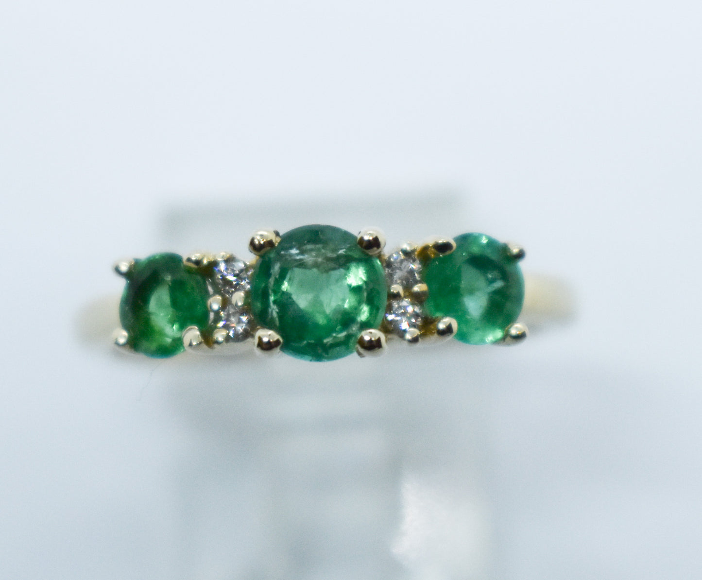Vintage 14k Yellow Gold Emerald & Diamond Ring Size 7