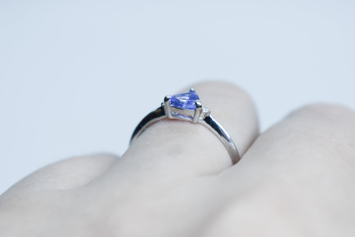 Vintage Platinum Trillion Tanzanite & Diamond Ring Size 7