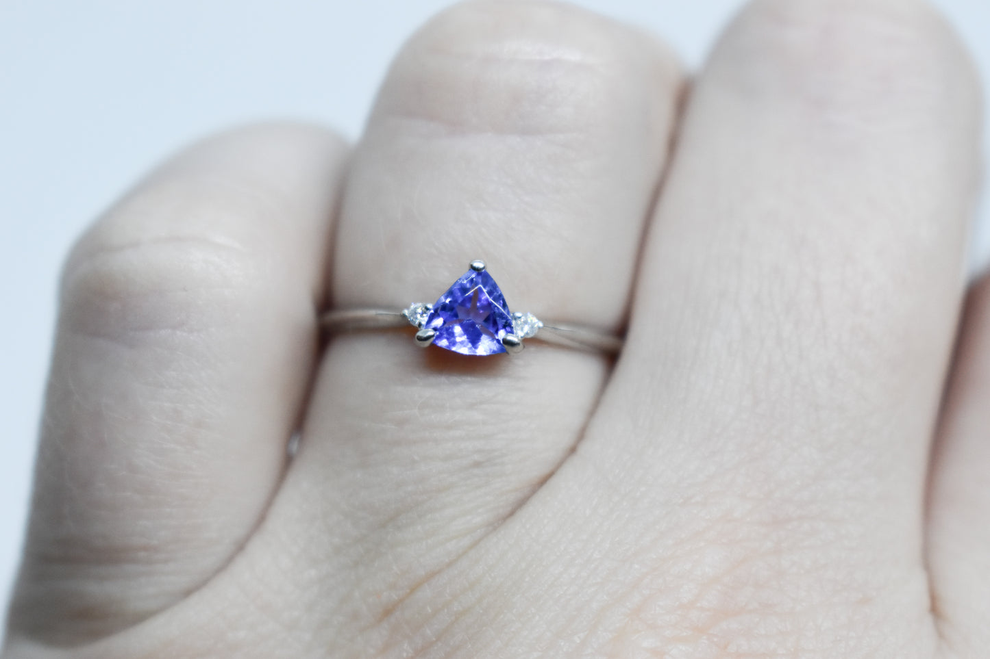 Vintage Platinum Trillion Tanzanite & Diamond Ring Size 7