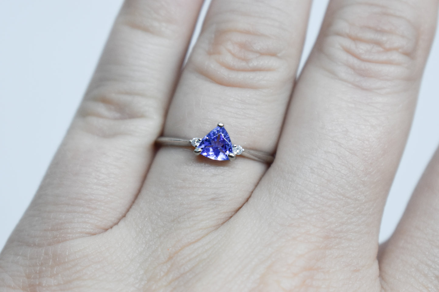 Vintage Platinum Trillion Tanzanite & Diamond Ring Size 7