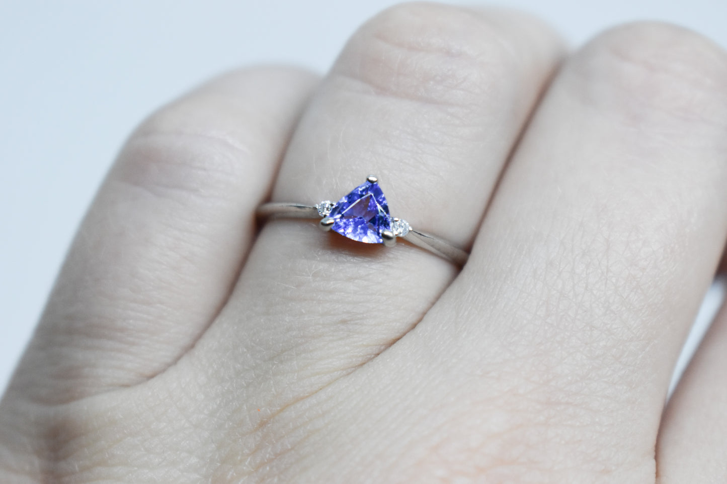 Vintage Platinum Trillion Tanzanite & Diamond Ring Size 7