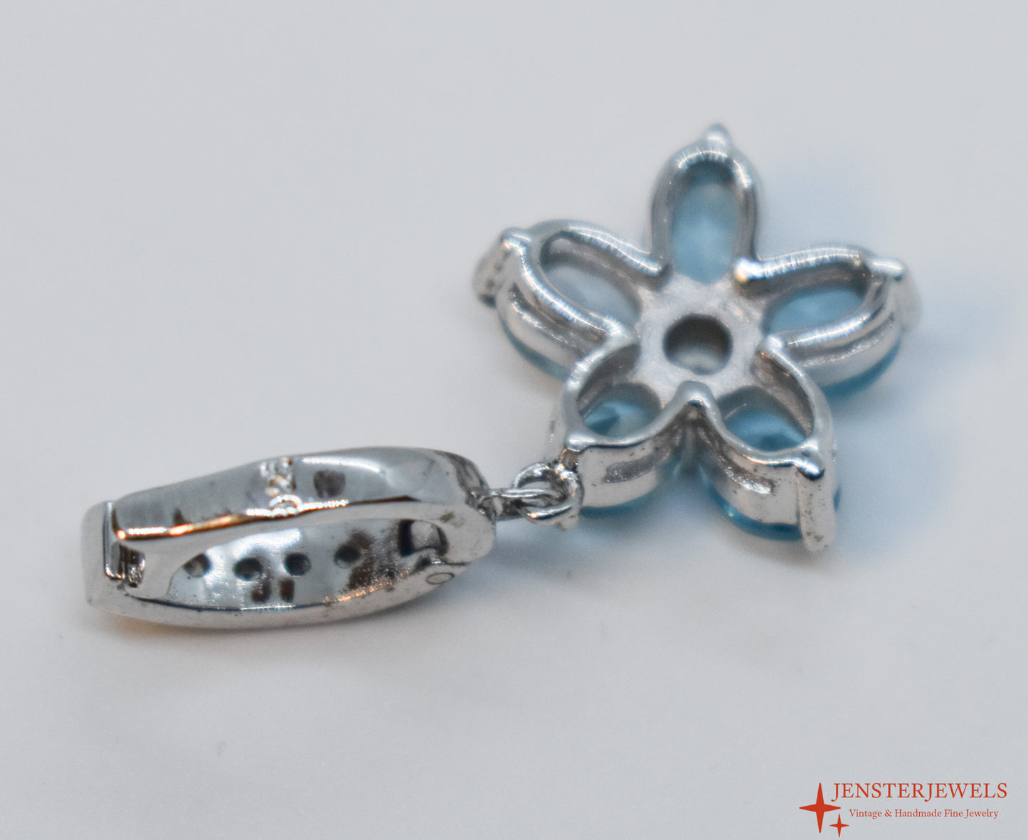 Vintage Sterling Silver Blue CZ Flower Pendant / Charm
