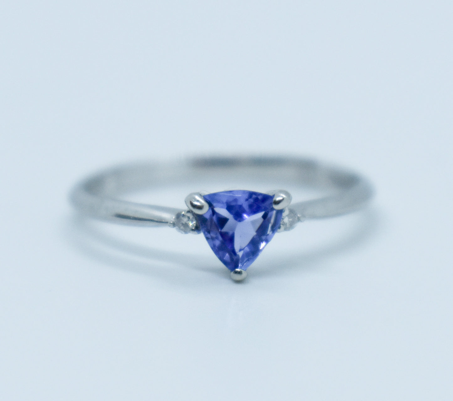 Vintage Platinum Trillion Tanzanite & Diamond Ring Size 7