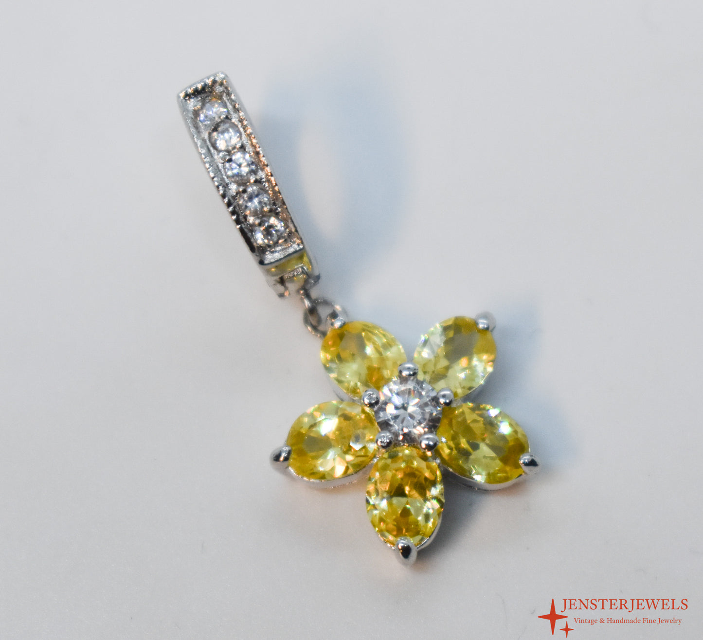 Vintage Sterling Silver Yellow CZ Flower Pendant / Charm