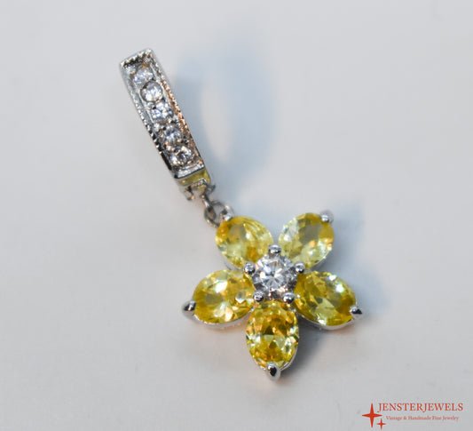 Vintage Sterling Silver Yellow CZ Flower Pendant / Charm