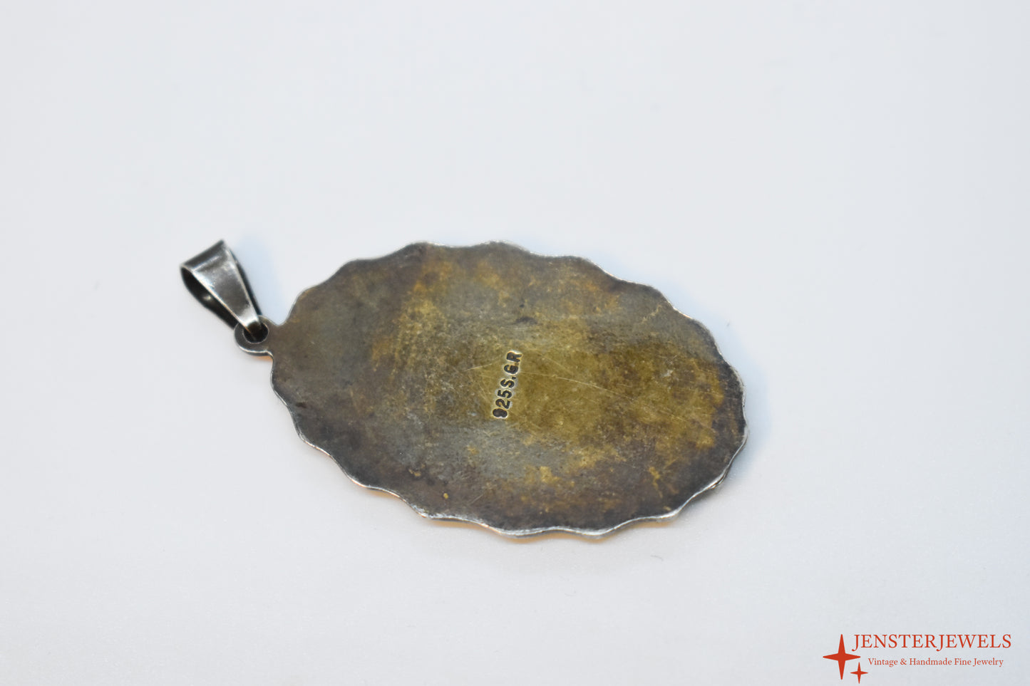 Vintage Sterling Silver Enamel Rose Pendant