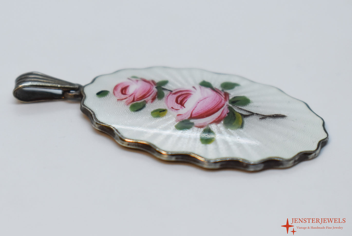Vintage Sterling Silver Enamel Rose Pendant