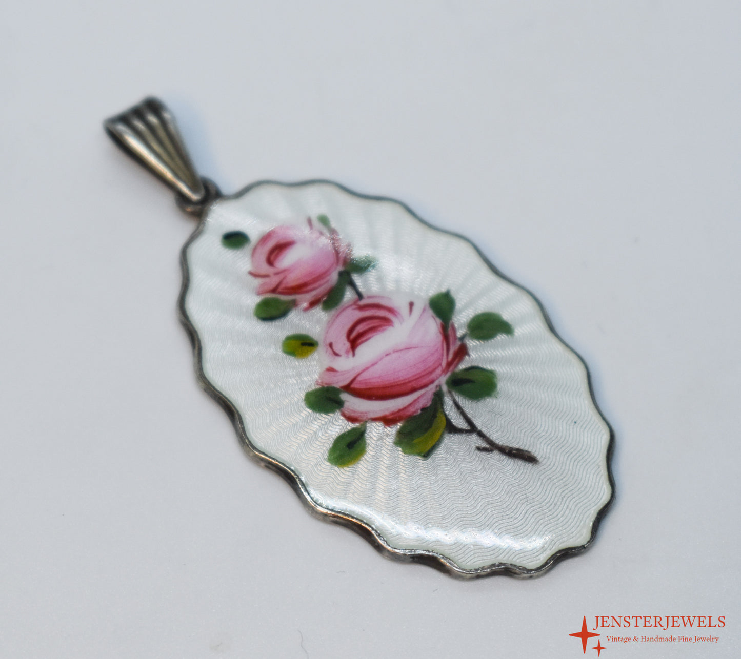 Vintage Sterling Silver Enamel Rose Pendant