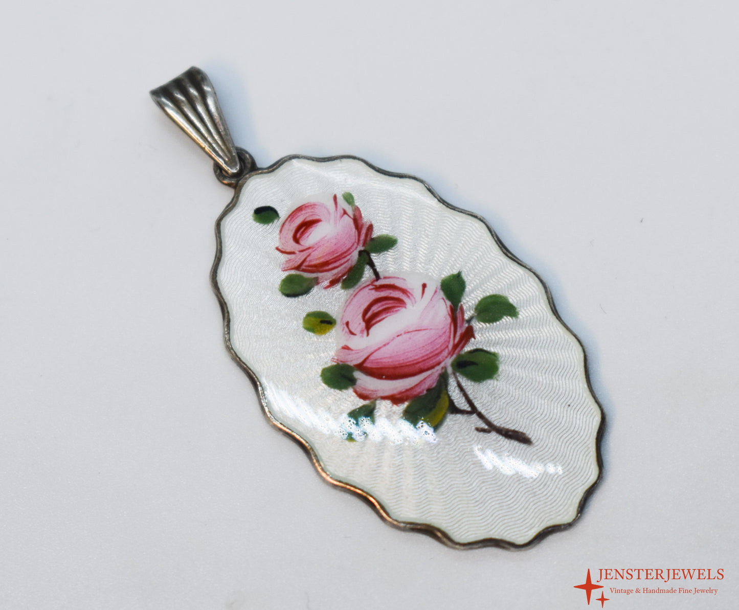 Vintage Sterling Silver Enamel Rose Pendant