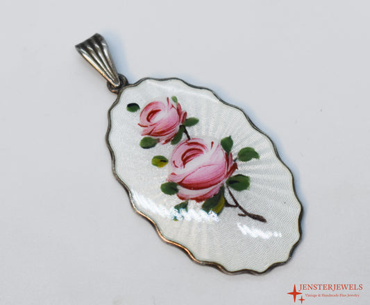 Vintage Sterling Silver Enamel Rose Pendant