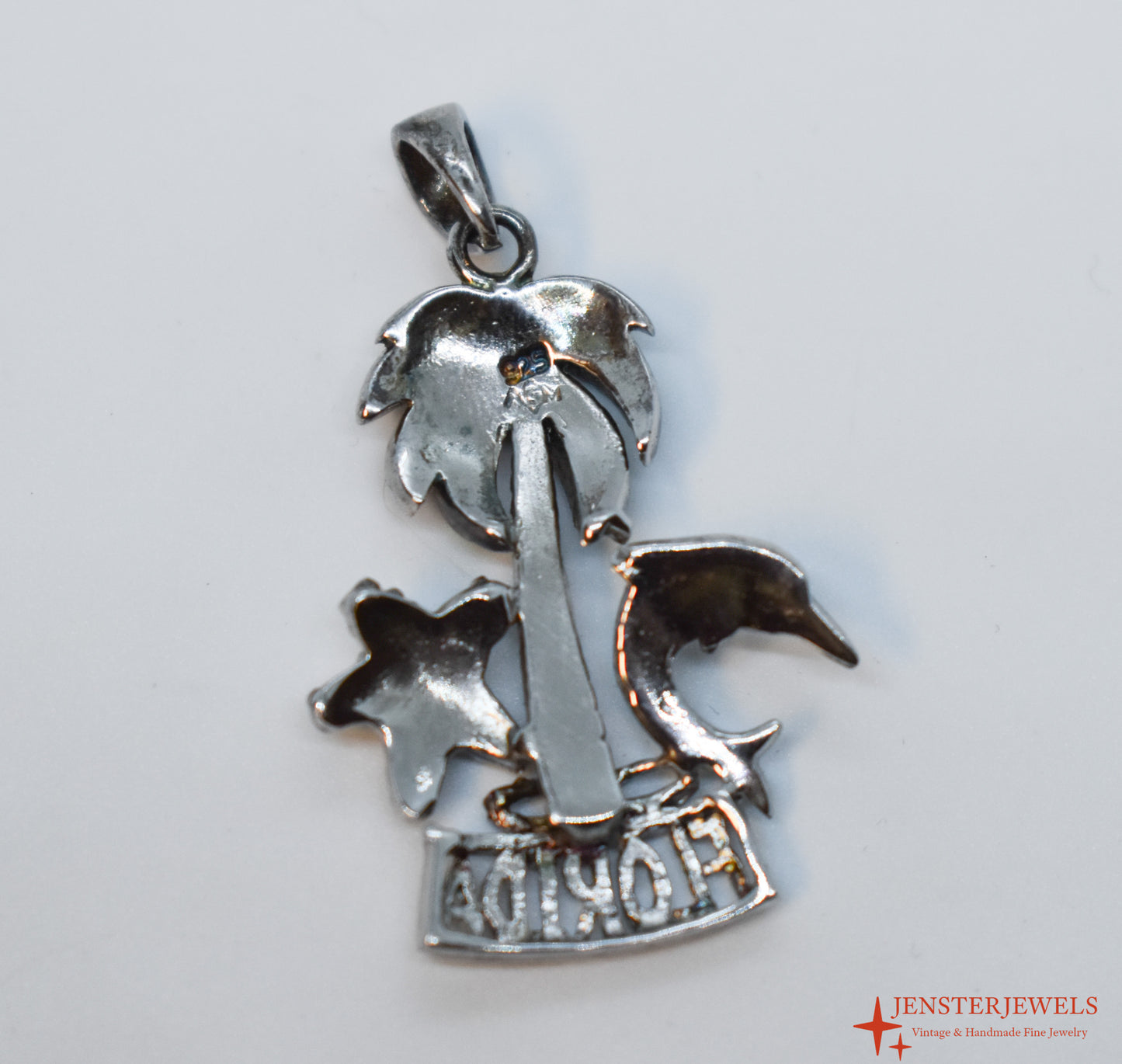 Vintage Sterling Silver Florida Opal Inlay Pendant