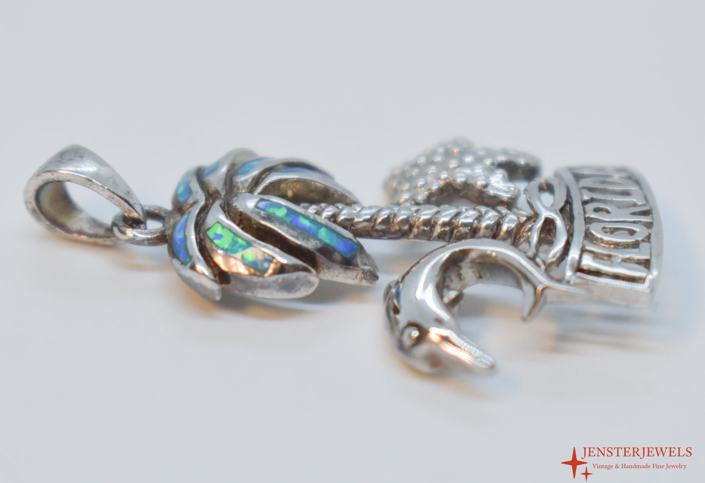 Vintage Sterling Silver Florida Opal Inlay Pendant