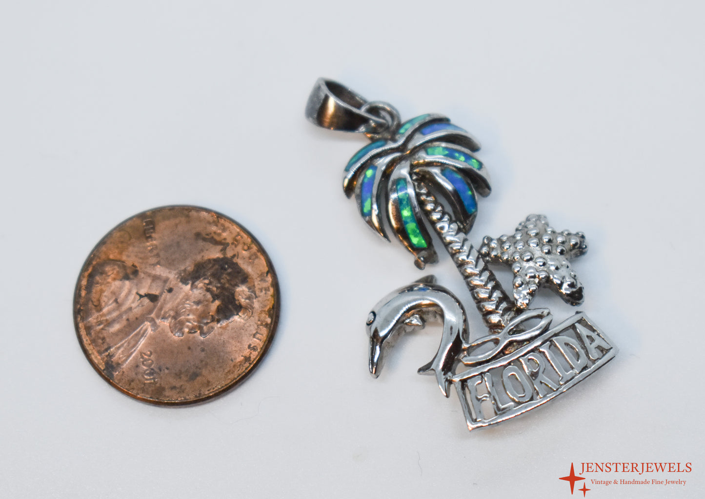 Vintage Sterling Silver Florida Opal Inlay Pendant