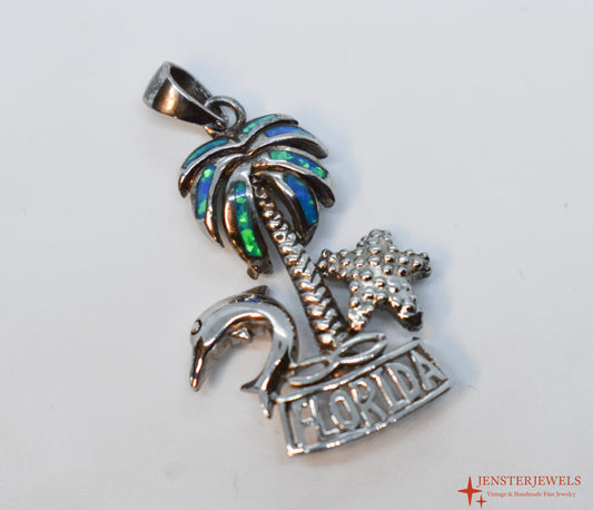 Vintage Sterling Silver Florida Opal Inlay Pendant