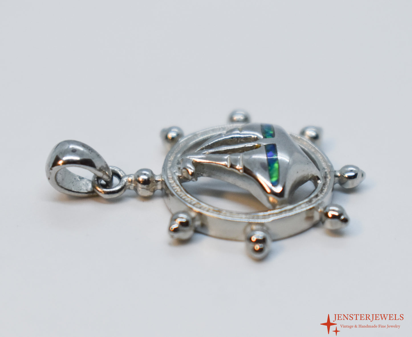 Vintage Sterling Silver Ship's Wheel & Opal Sailboat Pendant