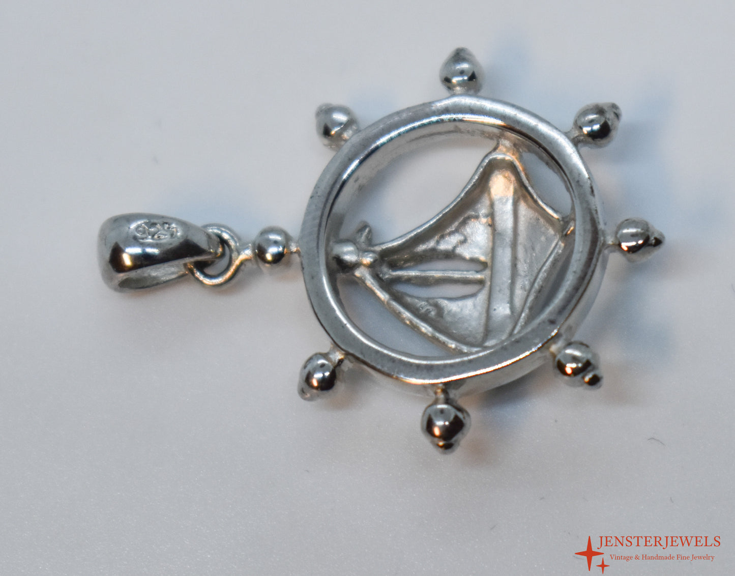 Vintage Sterling Silver Ship's Wheel & Opal Sailboat Pendant