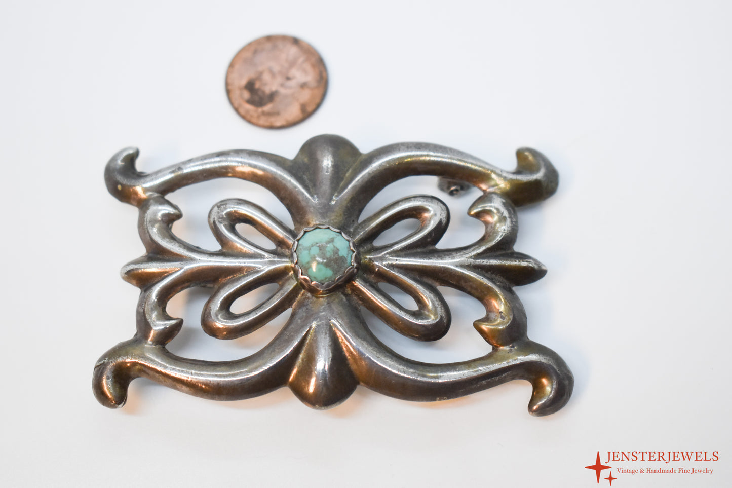 Vintage Native American Navajo Sterling Silver Turquoise Belt Buckle