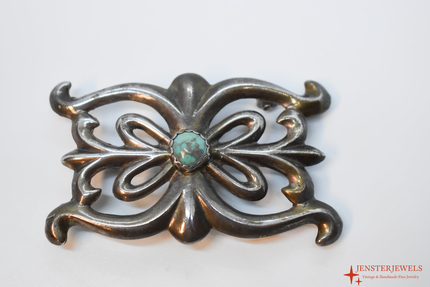 Vintage Native American Navajo Sterling Silver Turquoise Belt Buckle