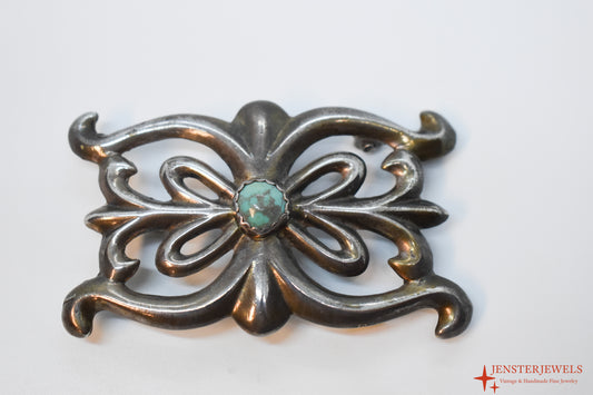 Vintage Native American Navajo Sterling Silver Turquoise Belt Buckle