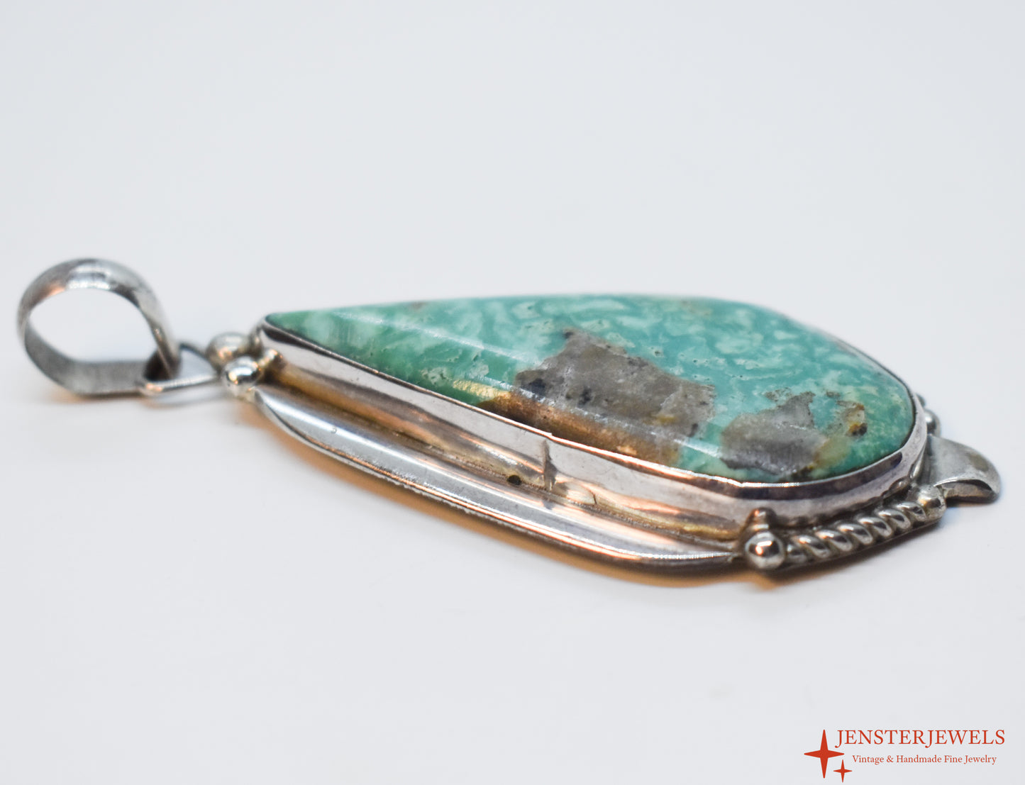 Vintage Sterling Silver Green Turquoise Statement Pendant