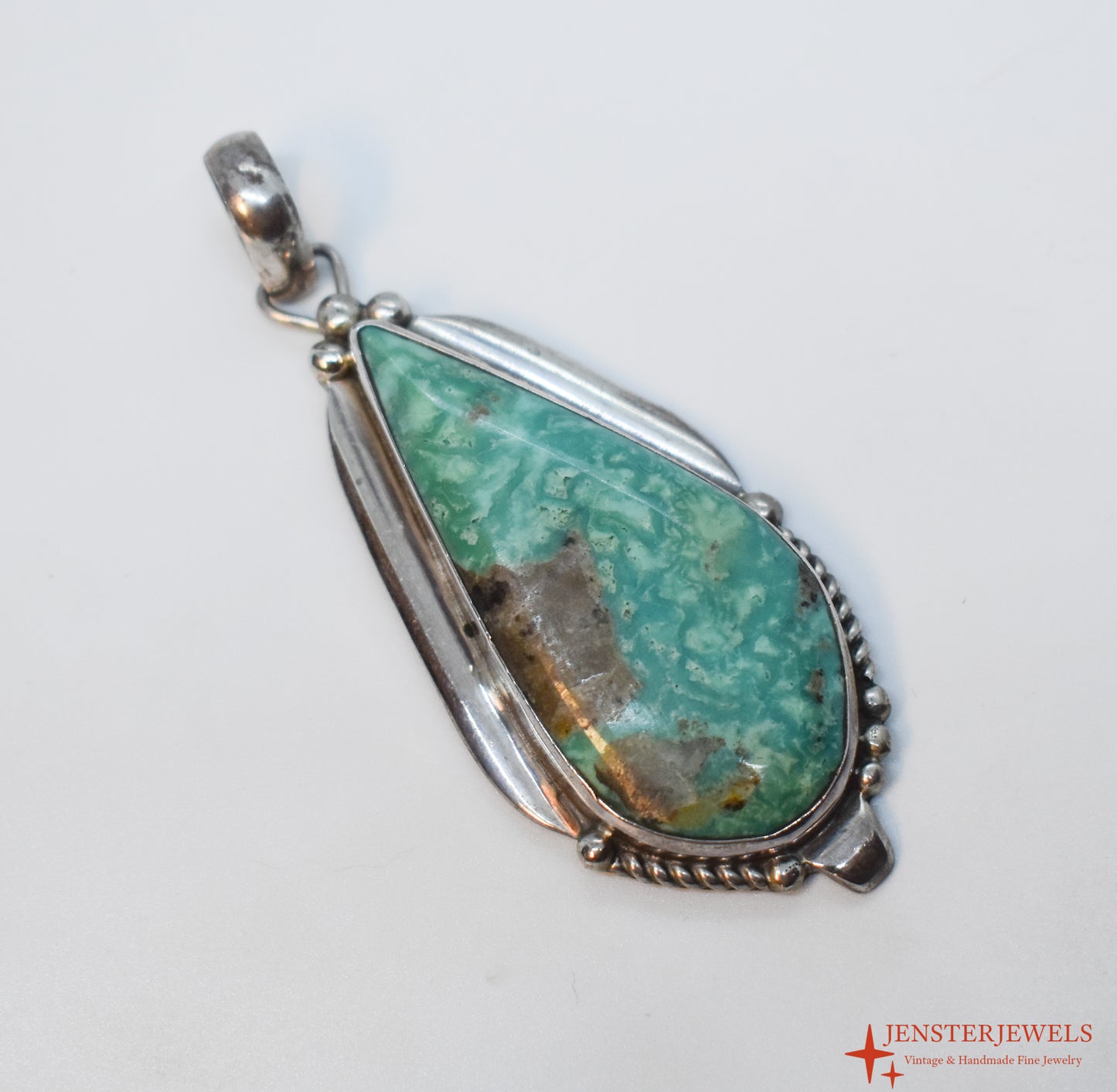 Vintage Sterling Silver Green Turquoise Statement Pendant