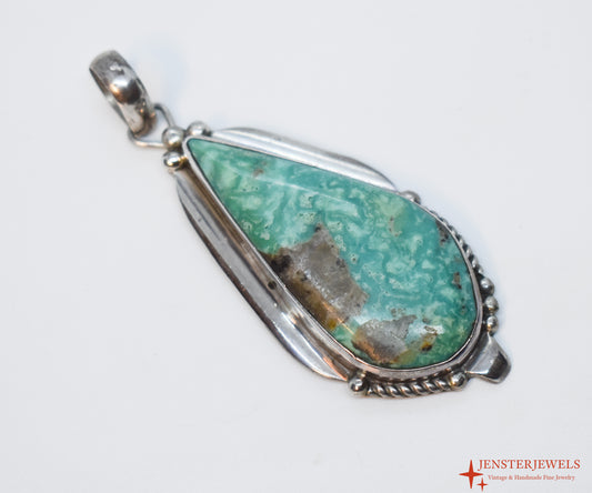 Vintage Sterling Silver Green Turquoise Statement Pendant