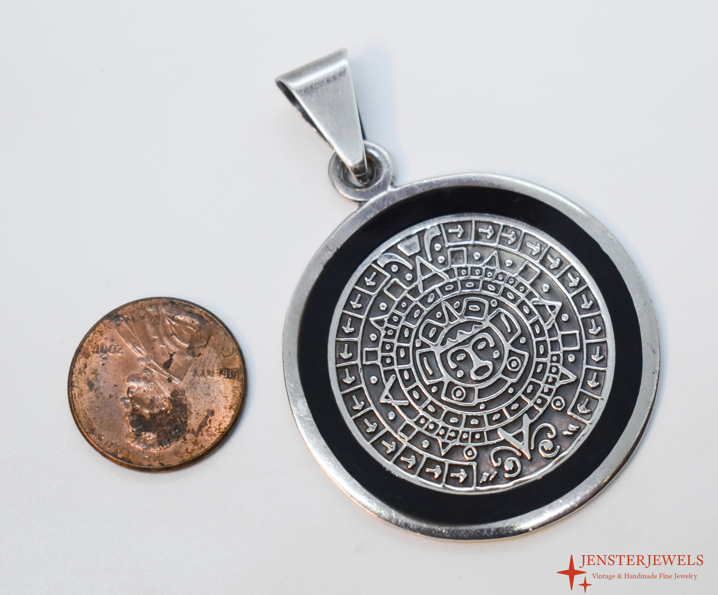 Vintage Sterling Silver Aztec Calendar Sun Pendant – Mexico