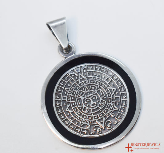 Vintage Sterling Silver Aztec Calendar Sun Pendant – Mexico