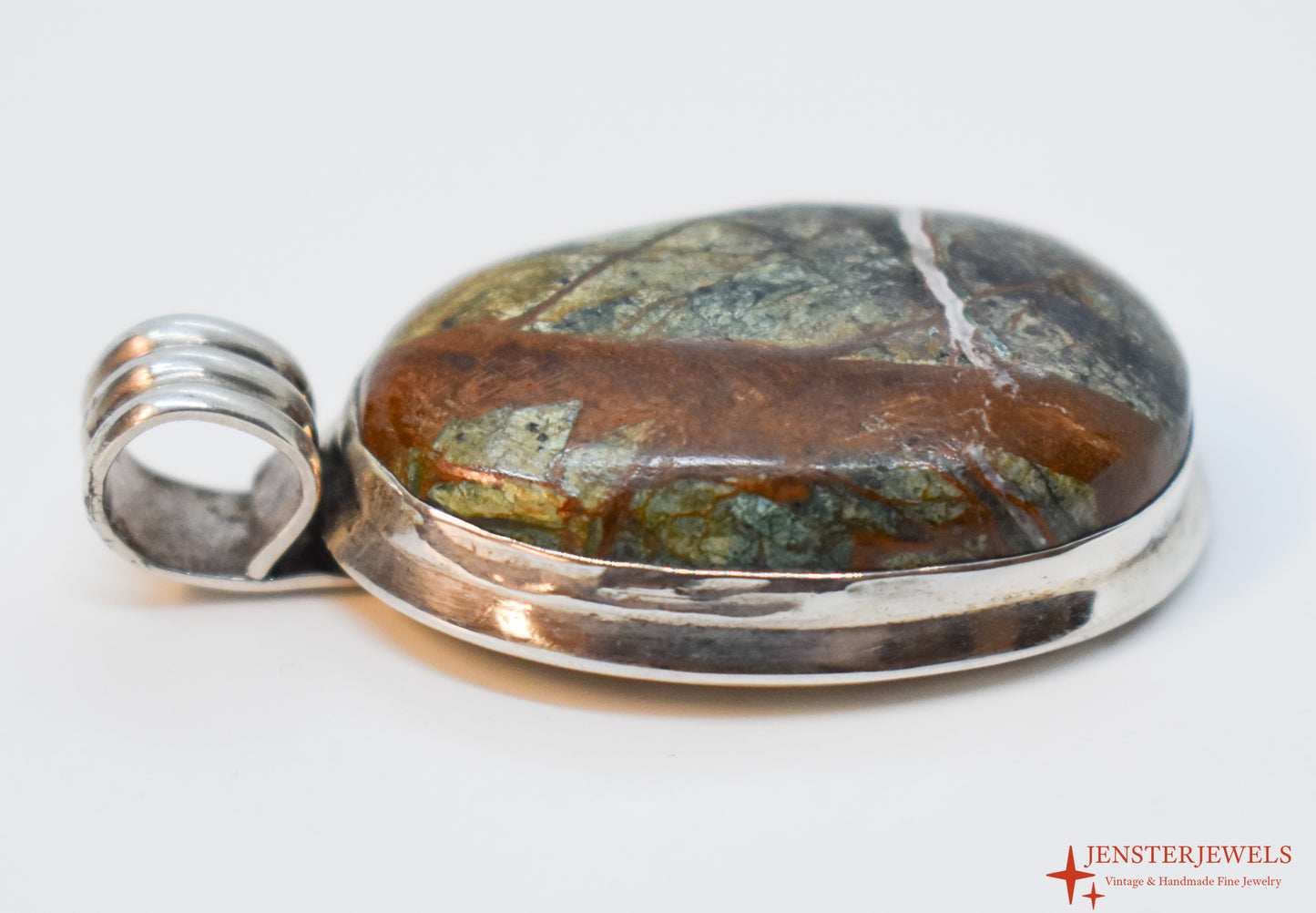 Vintage Sterling Silver Large Agate Pendant