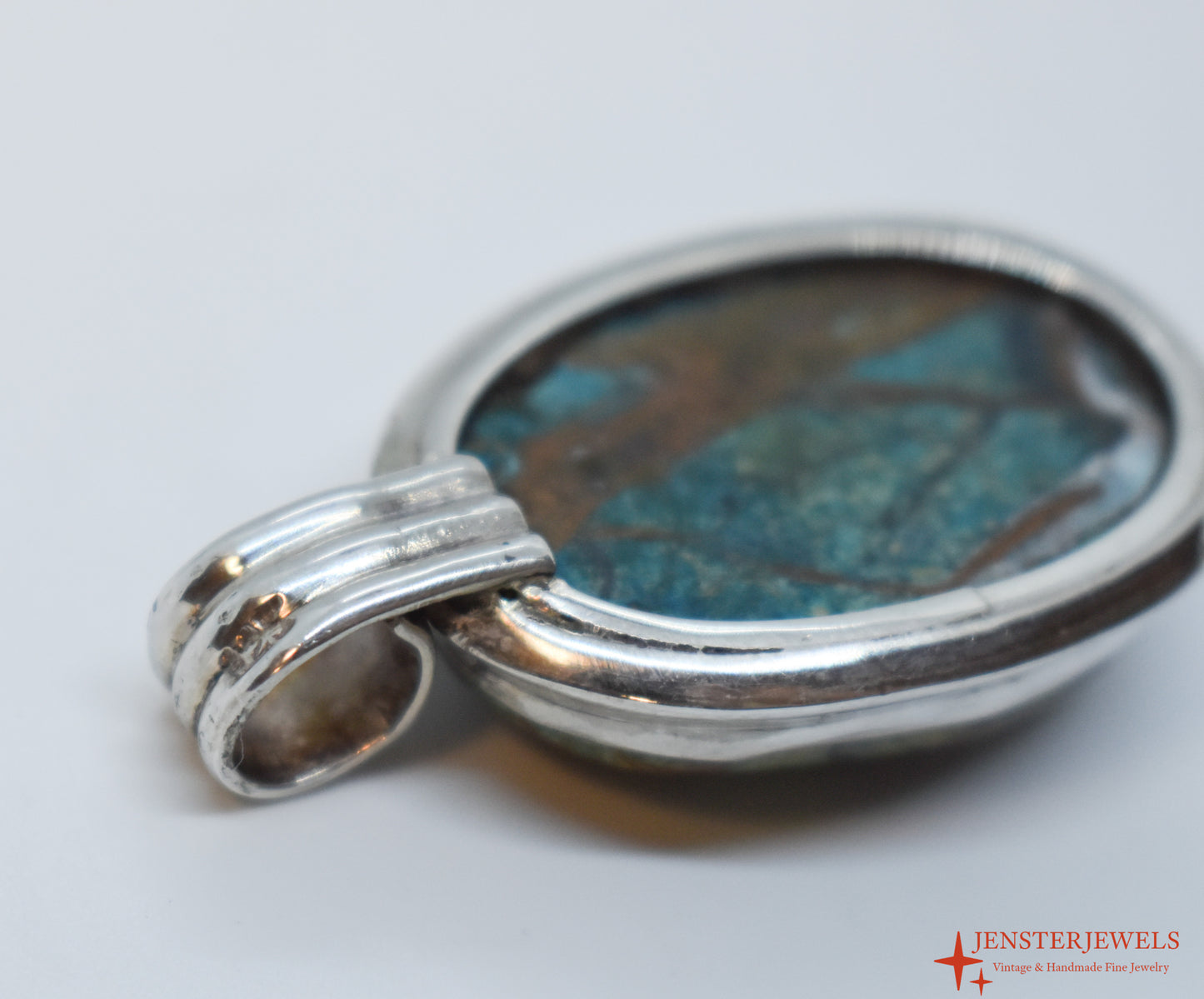 Vintage Sterling Silver Large Agate Pendant