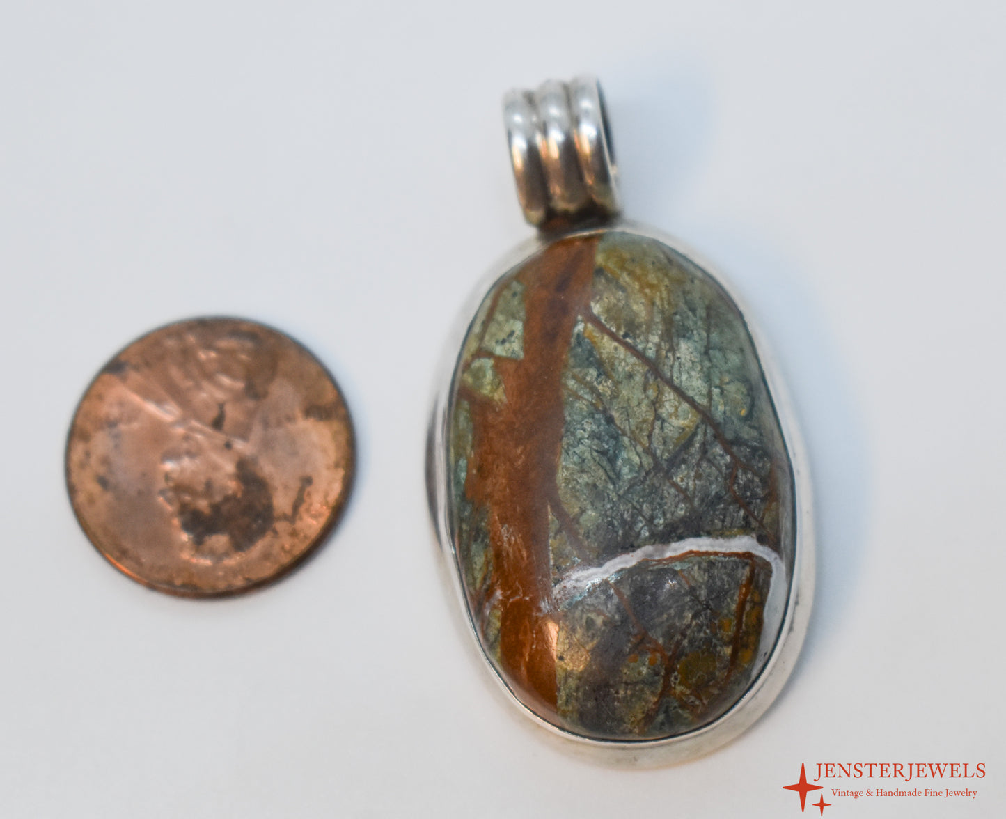 Vintage Sterling Silver Large Agate Pendant