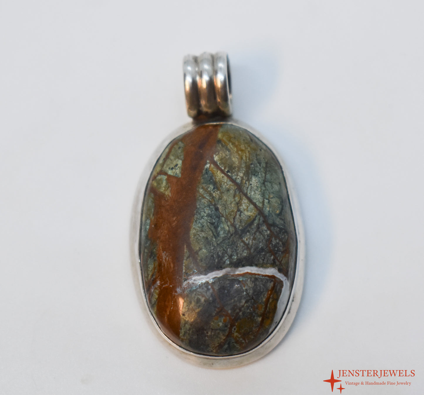 Vintage Sterling Silver Large Agate Pendant