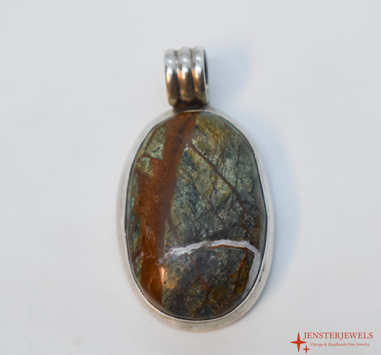 Vintage Sterling Silver Large Agate Pendant
