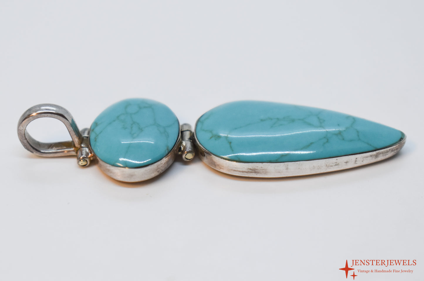Vintage Sterling Silver Double Turquoise Teardrop Pendant – Mexico