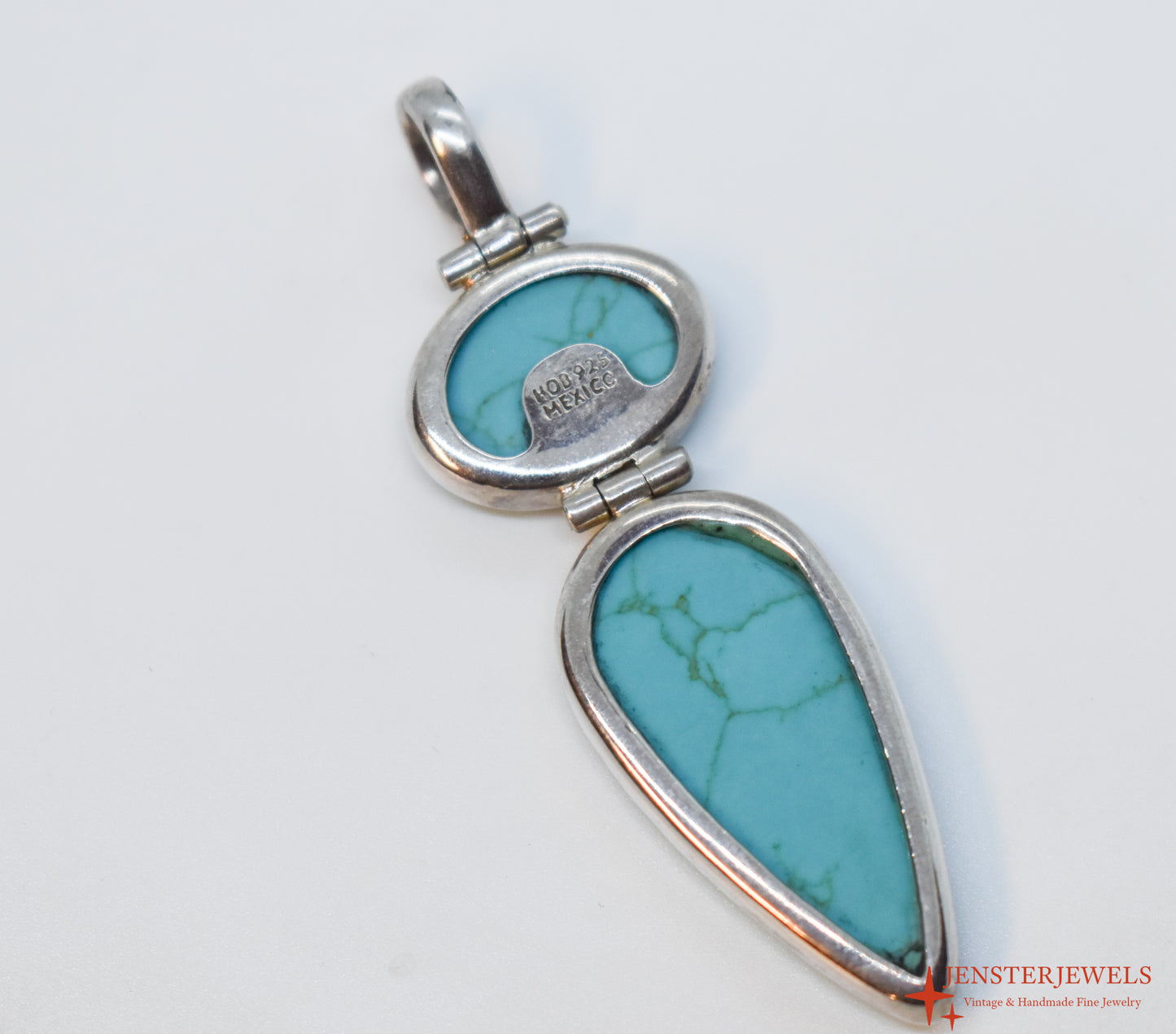Vintage Sterling Silver Double Turquoise Teardrop Pendant – Mexico
