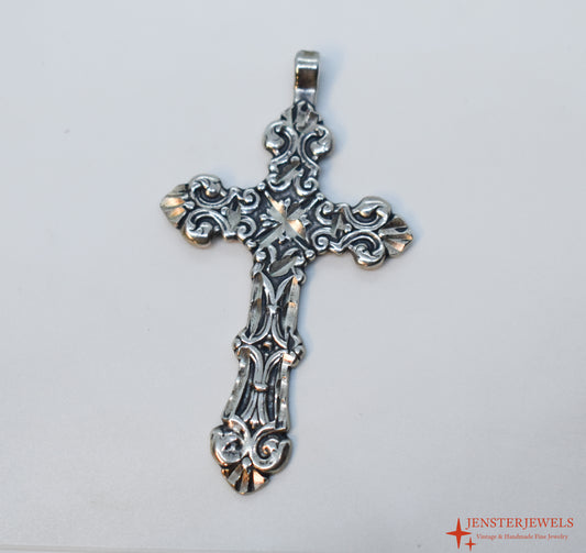 Vintage Sterling Silver Filigree Cross Pendant