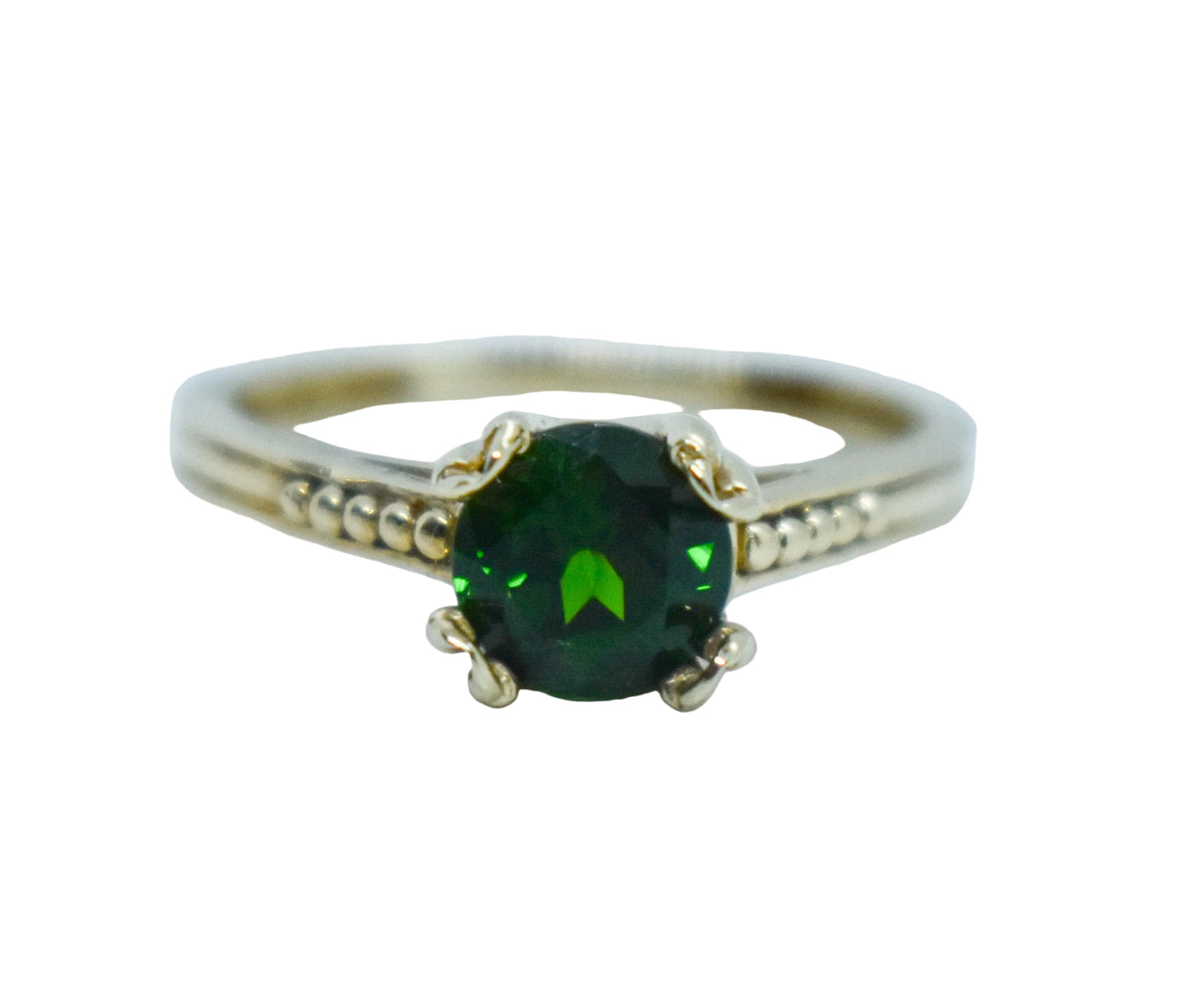 Vintage 14K Yellow Gold Green Russian Diopside Solitaire Ring