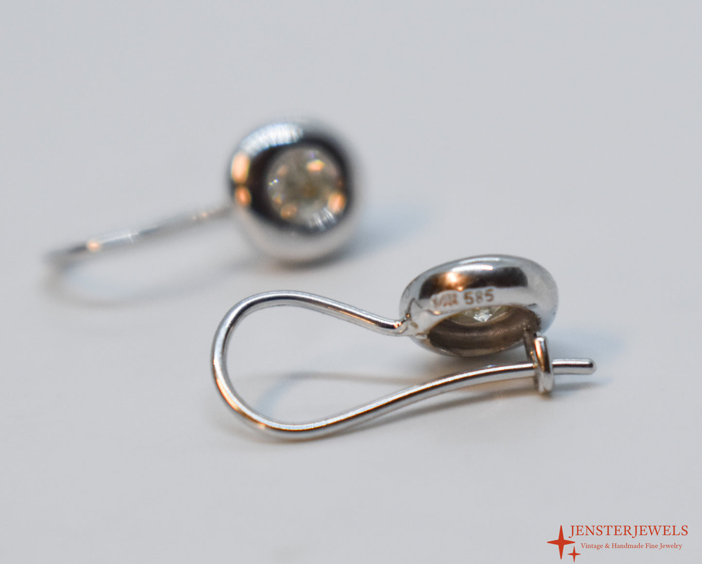 Vintage 14k White Gold Diamond Dangle Earrings