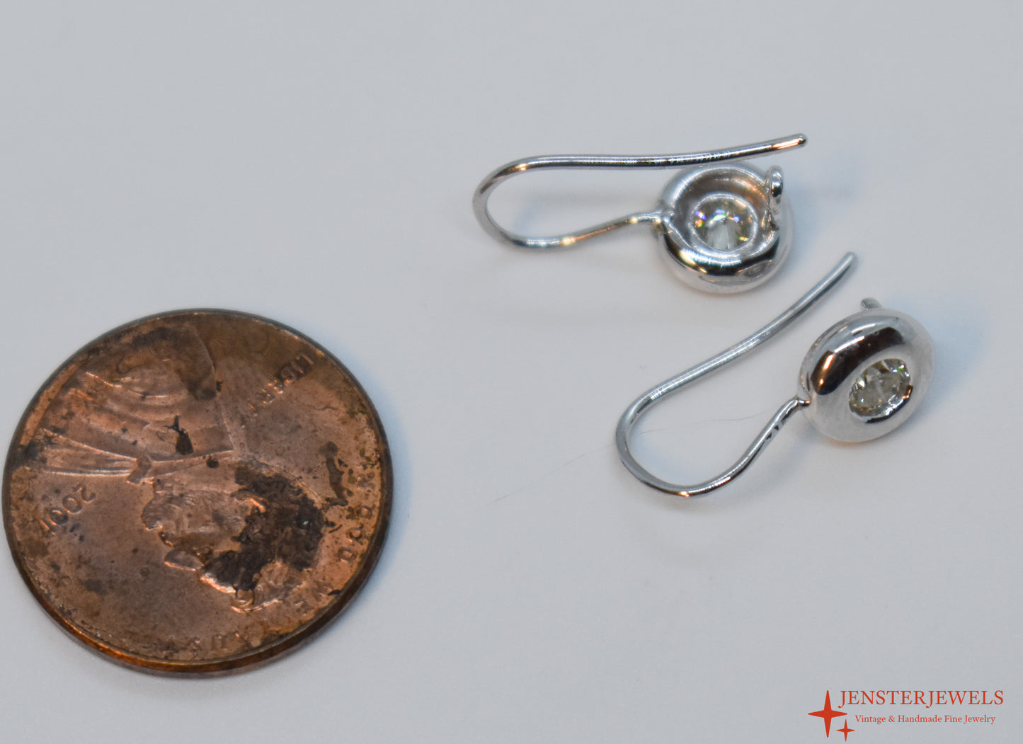Vintage 14k White Gold Diamond Dangle Earrings