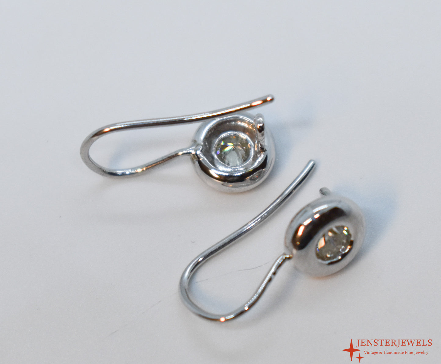 Vintage 14k White Gold Diamond Dangle Earrings