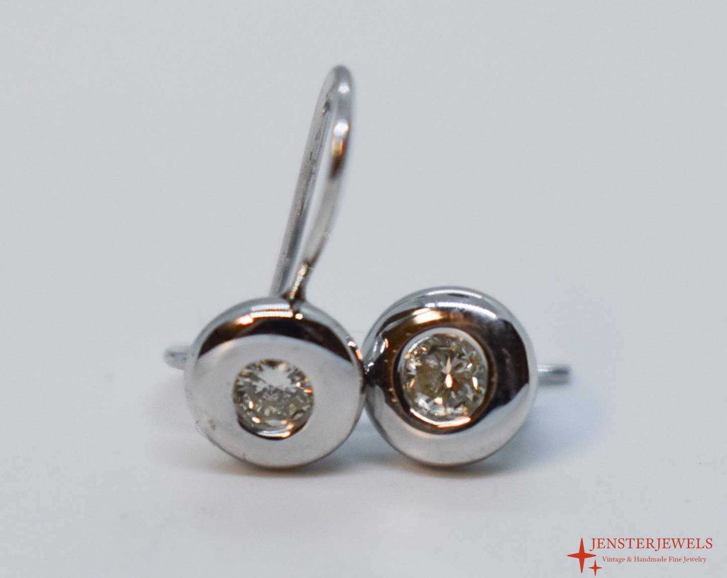Vintage 14k White Gold Diamond Dangle Earrings