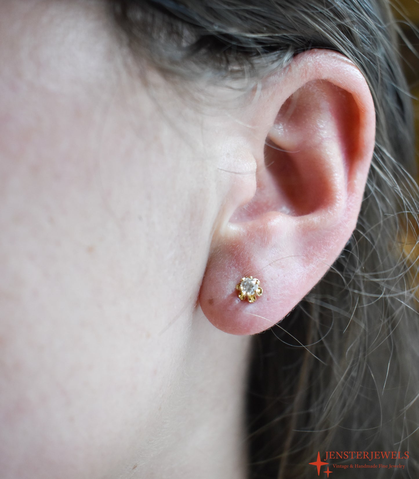 Vintage 14k Yellow Gold Diamond Stud Earrings – Buttercup Setting