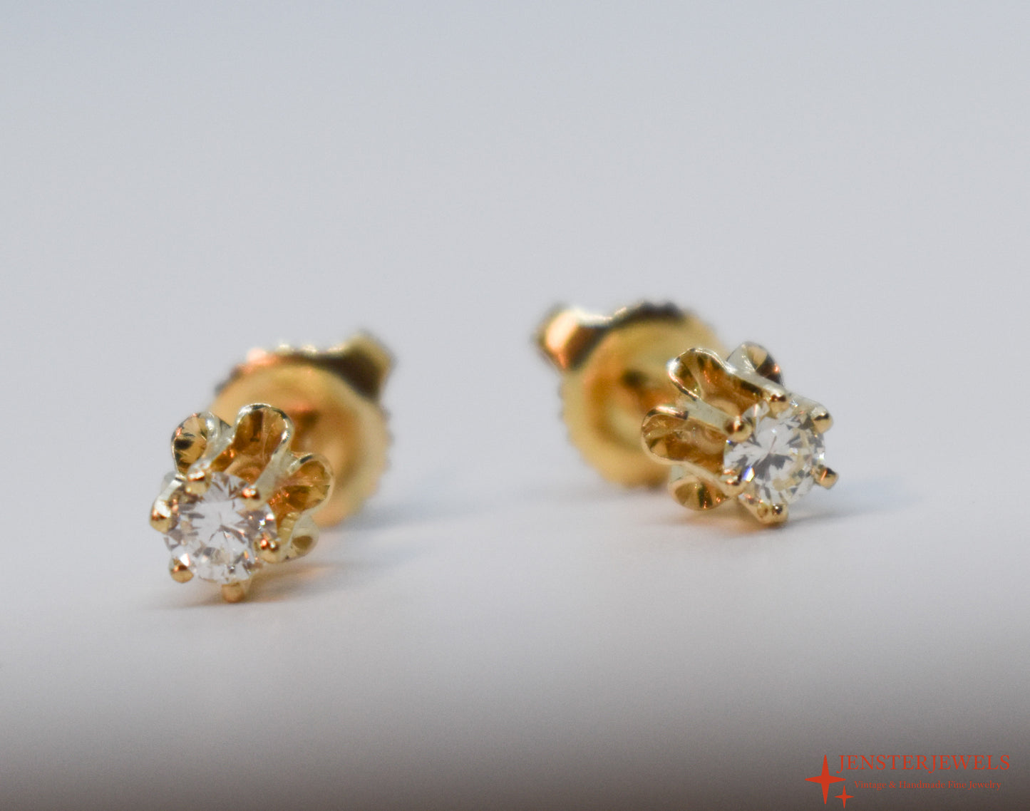 Vintage 14k Yellow Gold Diamond Stud Earrings – Buttercup Setting