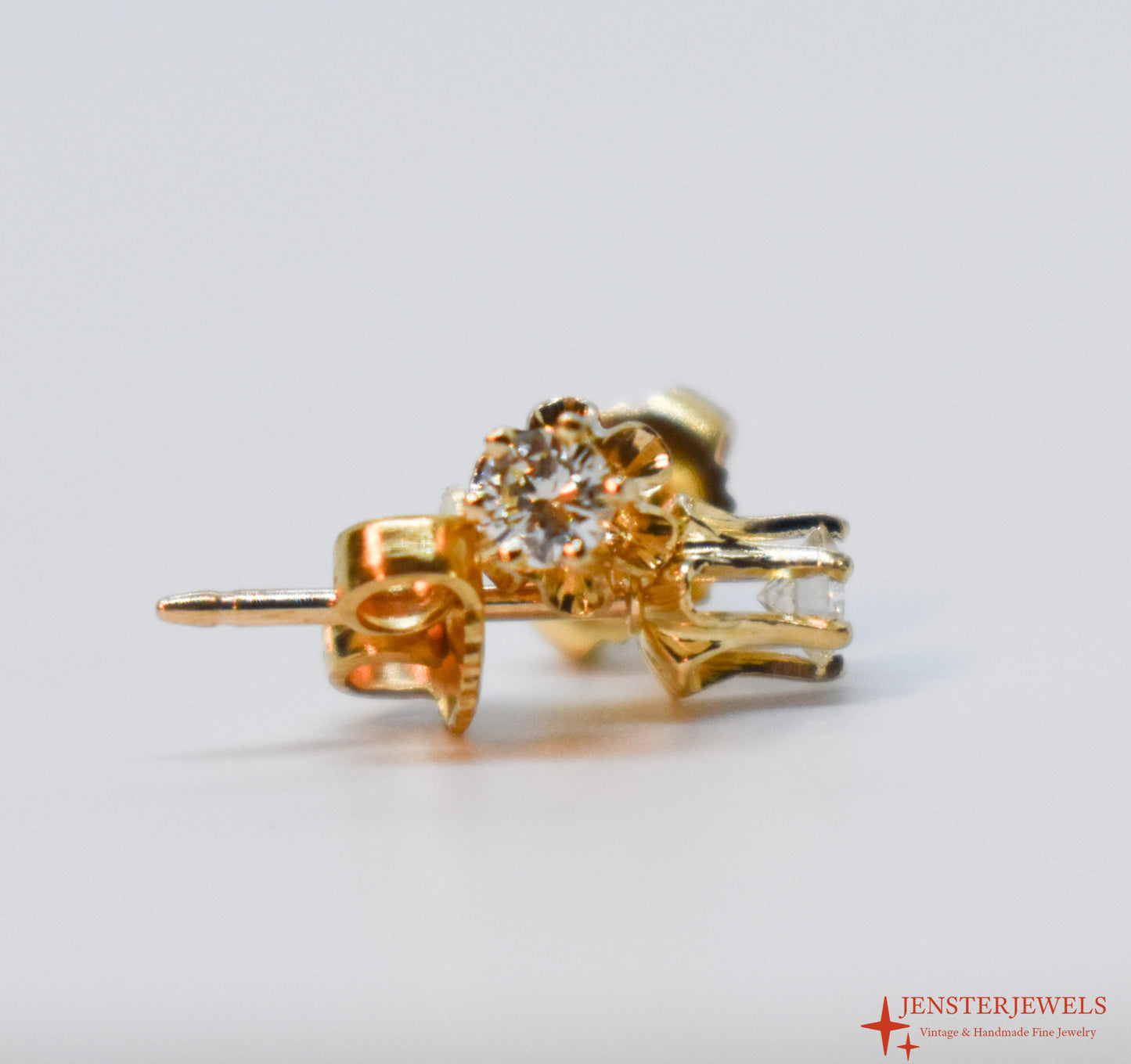 Vintage 14k Yellow Gold Diamond Stud Earrings – Buttercup Setting