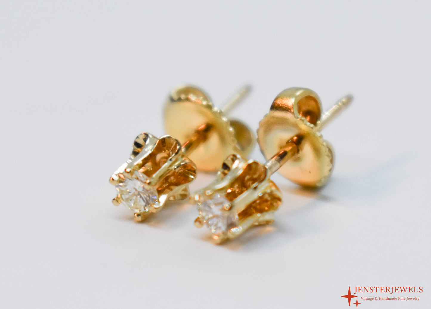 Vintage 14k Yellow Gold Diamond Stud Earrings – Buttercup Setting