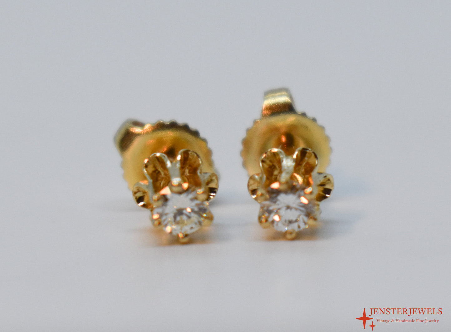 Vintage 14k Yellow Gold Diamond Stud Earrings – Buttercup Setting