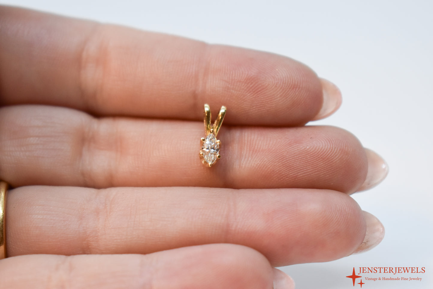 Vintage 14k Yellow Gold Marquise Diamond Pendant