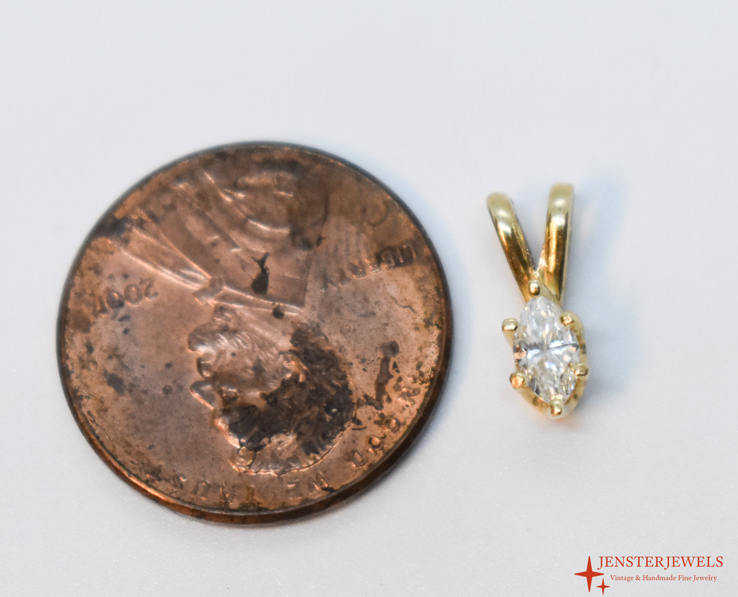 Vintage 14k Yellow Gold Marquise Diamond Pendant