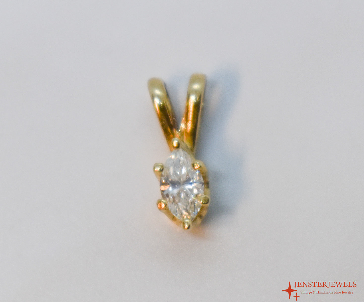 Vintage 14k Yellow Gold Marquise Diamond Pendant
