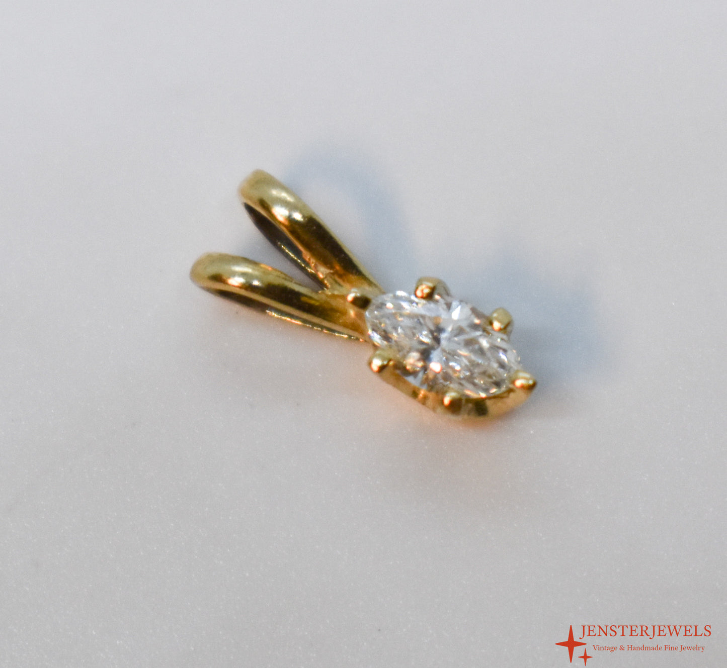 Vintage 14k Yellow Gold Marquise Diamond Pendant